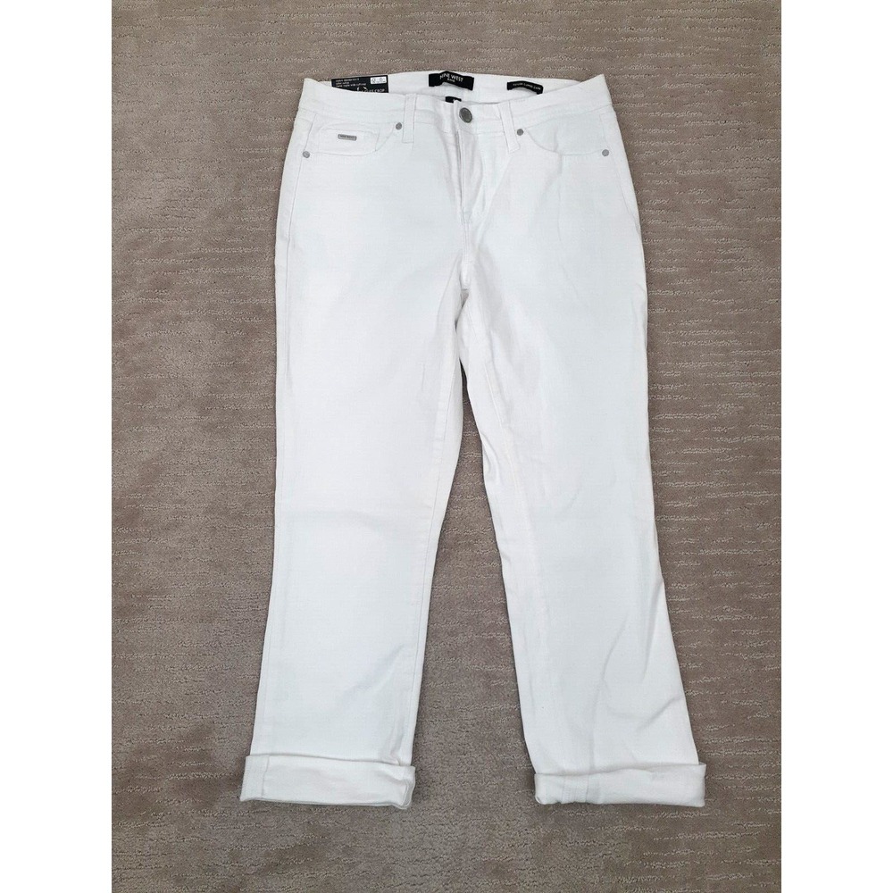 Nine West Women's  4 Taylor Wide Cuff Crop Pants White Jeans Stretch Casual
